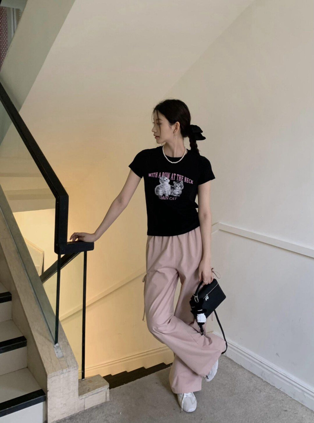 里奈夏季新款韩版小猫咪印花T恤女2024夏款甜品短袖宽松小衫上衣