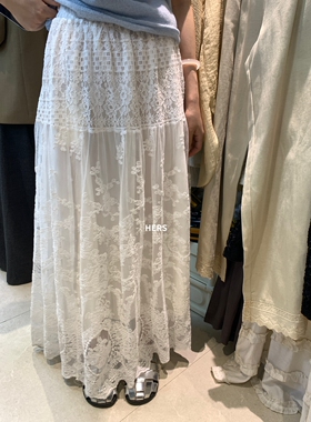 Hers一勺甜简约夏韩系甜美蕾丝重工提花长款半身裙钩花女裙20433