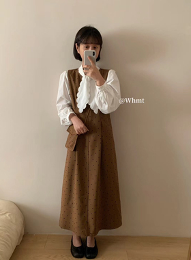 Rs-WHMT法式复古高定百搭圆领波点背心连衣裙配包两件套套装5260
