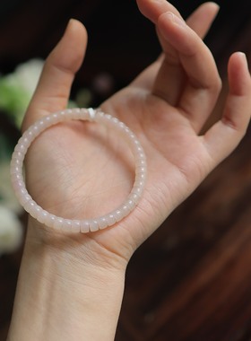 天然和田玉藕粉6mm药片珠手串