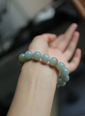 天然和田玉 12mm切末蓝带糖手串 货号7337