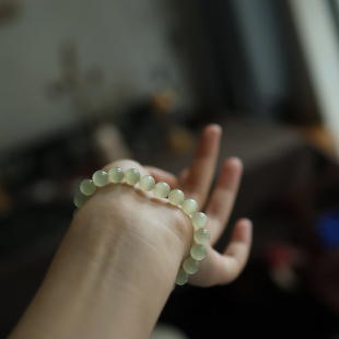 8mm蜂蜜水貓眼手串 天然和田玉 貨號6809