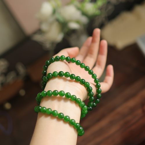 天然和田玉碧玉8mm圆珠手串