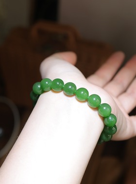 天然和田玉10mm苹果绿圆珠单圈手串精致百搭   货号16266