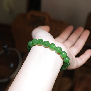 天然和田玉10mm苹果绿圆珠单圈手串精致百搭 货号16266
