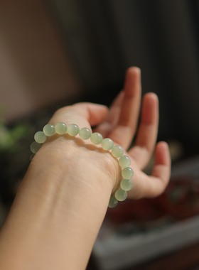 天然和田玉晴水猫眼8mm圆珠