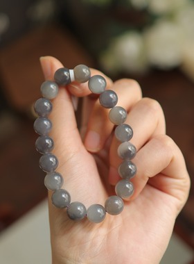 天然和田玉10mm烟紫圆珠单圈