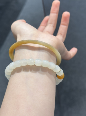 天然和田玉蜂蜜水直切珠单圈手串