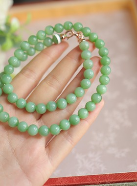 天然8mm和田玉粉绿圆珠锁骨链 显白显气质百搭礼物颈饰 货号15727