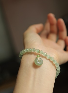 天然和田玉6mm晴水猫眼圆珠单圈 精选显白清新质感手串 货号14986