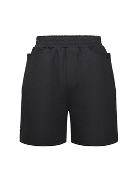 MONBLACK 黑色雪花灰四合扣多口袋抽绳宽松短裤