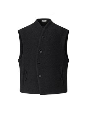 MONBLACK 黑色羊毛马甲曲线开关无袖马甲上衣