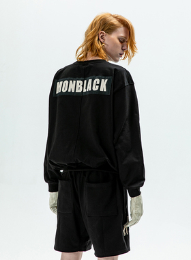 MONBLACK 基础黑色OS款宽松短款刺绣卫衣