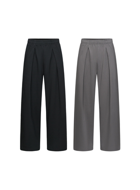 MONBLACK 基础款黑色炭灰色春夏前后褶裥折纸口袋阔腿运动长裤