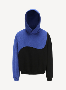 MONBLACK 解构拼接重组摇粒绒连帽廓形黑色卫衣高克重磨毛