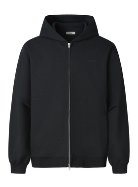 MONBLACK 黑色雪花灰色潮流微宽松休闲拉链中短款休闲纯色帽衫