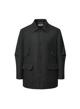 MONBLACK 黑色四口袋宽松廓形夸张落肩折叠衣袖翻领猎装夹克