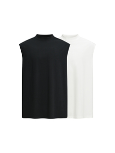T恤 黑色白色廓形OS外缝线圆筒背后拼接小领口无袖 MONBLACK 基础款