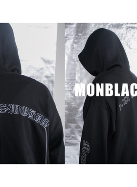 MONBLACK 基础黑色OS款宽松休闲连帽卫衣帽衫