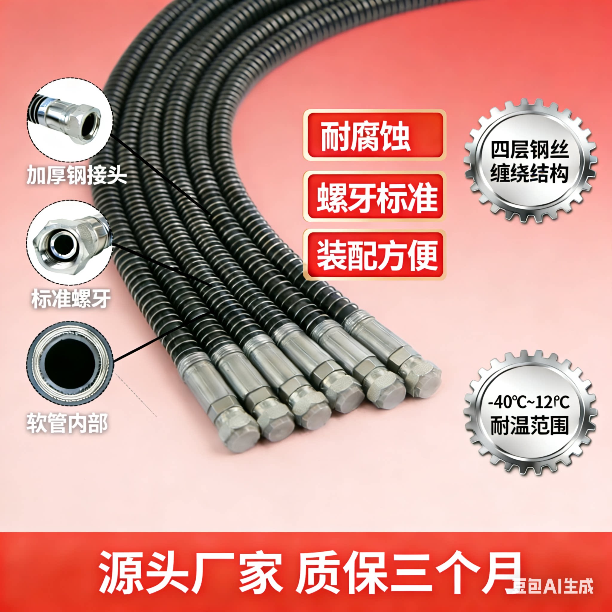 挖掘机连接破碎锤油管液压锤头管挖机锤头炮管耐高压四层钢丝胶管