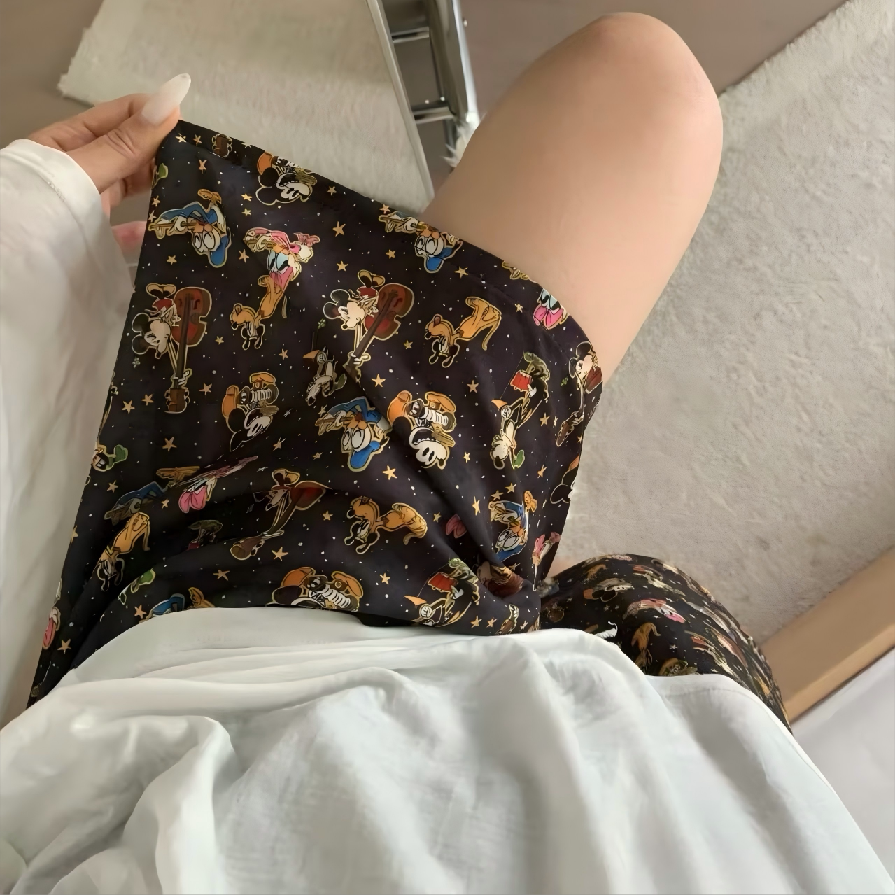 黯灰米奇!夏季100%棉双层纱短裤有口袋可外穿睡裤遛弯裤