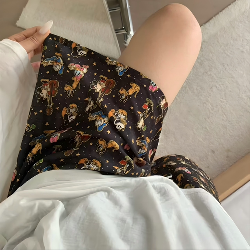 黯灰米奇！夏季100%棉双层纱短裤有口袋可外穿睡裤遛弯裤