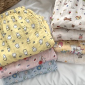 可外出 女春秋季 100%全棉双层纱长裤 可爱卡通印花休闲宽松家居睡裤