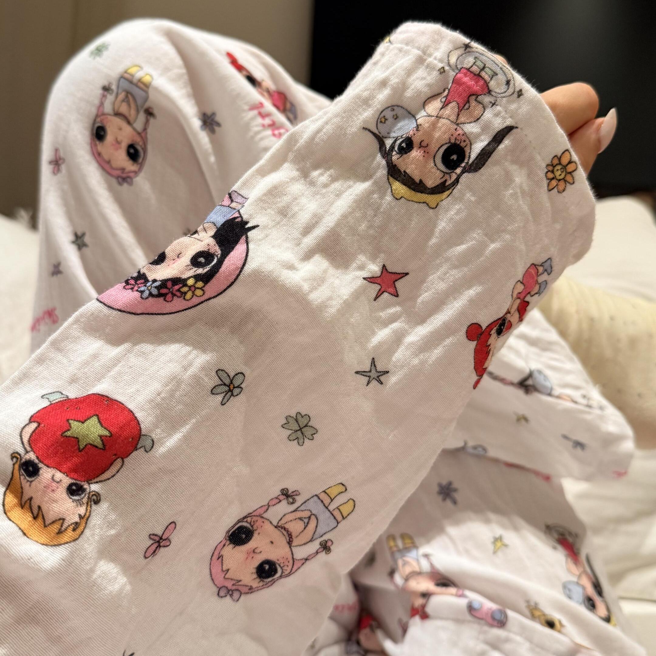 小玉！a类双层棉纱睡衣女春秋季小翻领长袖长袖套装可爱家居服