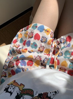 夏季新款原田治卡通宽松全棉双层纱布睡裤棉纱短裤女款家居裤纯棉