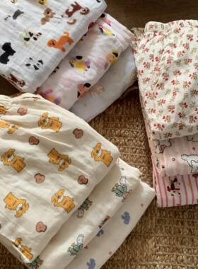 夏新款纯棉全棉双层纱A类婴儿棉纱长裤宽松居家裤遛弯裤睡裤女夏