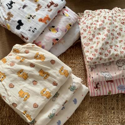 双层纱婴儿棉纱长裤宽松遛弯神裤