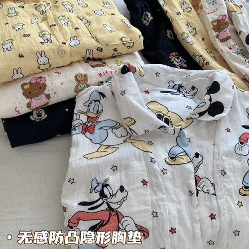 夏季睡衣女带胸垫短袖短裤薄款开衫卡通可爱家居服套装