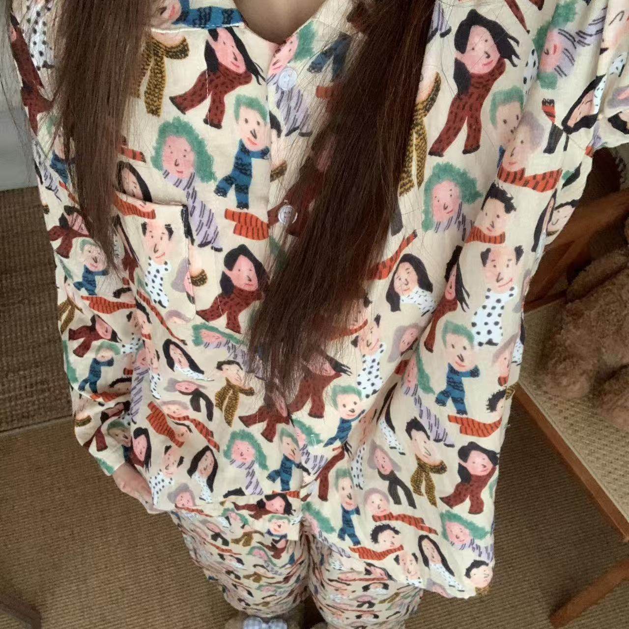 新品！围巾小人可爱卡通纯棉双层纱长袖长裤套装翻领休闲家居服,女士内衣/男士内衣/家居服,睡衣/家居服套装,淘宝优惠券,粉丝福利购,淘宝优惠卷