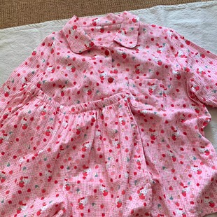 草莓kitty睡衣女纯棉双层纱短袖 卡通甜美家居服 套装 2025新款