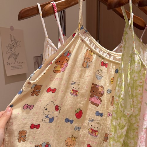 【皇冠黑皮】睡裙双层纱夏季女款棉纱甜美可外穿家居服睡衣吊带