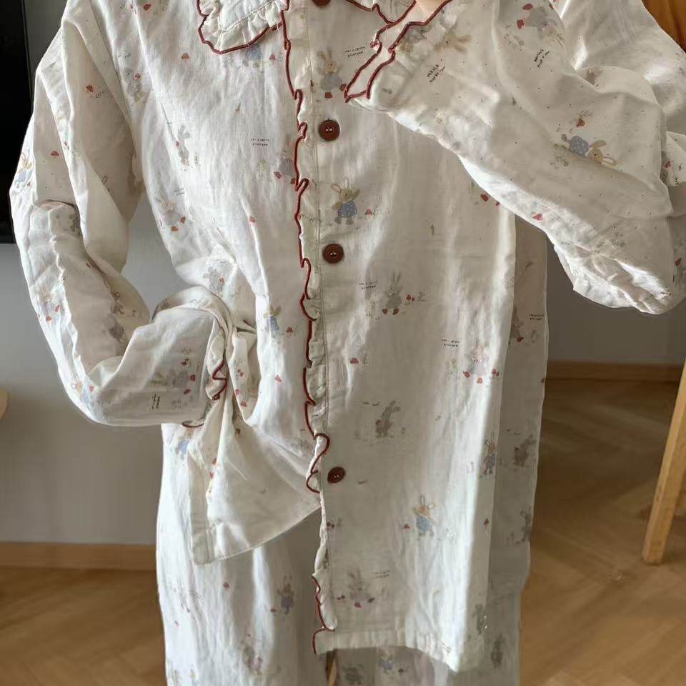 新品！蘑菇小兔甜美少女纯棉双层纱花边长袖睡衣女秋季家居服套装,女士内衣/男士内衣/家居服,睡衣/家居服套装,淘宝优惠券,粉丝福利购,淘宝优惠卷