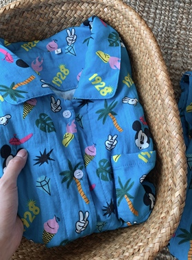 1928鼠！a类纯棉双层纱布可爱卡通米奇睡衣睡裤家居服套装可外穿