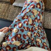 可外穿 家居睡裤 A类 咖豹kitty纯棉双层纱布可爱卡通少女睡裤