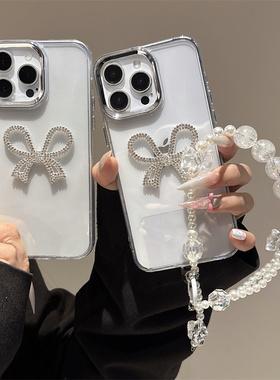 立体满水钻大蝴蝶结适用谷歌GooglePixel10手机壳9A电镀镜框Pixel5XL可爱8pro保护套谷歌6透明4A防摔7手链女