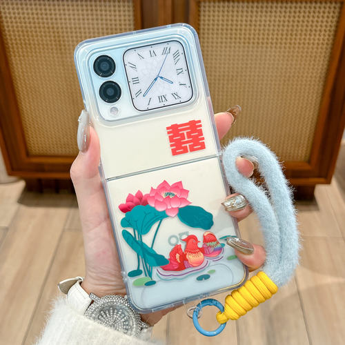 适用华为novaflip手机壳渐变色新款novaflipS国潮荷花外壳Nova Flip折叠屏透明软胶Nova FlipS防摔手绳保护套