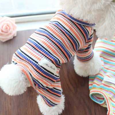 现货速发衣服宠小狗衣服春夏泰迪比熊犬打底衣服彩条纹薄款四脚家