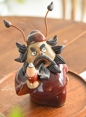 速发新中式钟馗香炉摆件陶瓷雕刻工艺品礼品家居饰品镇宅客厅人物