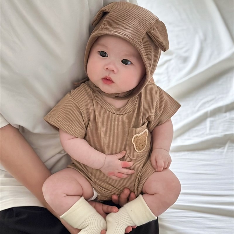 速发婴儿衣服夏装哈衣男宝宝可爱包屁衣三角外穿爬爬服