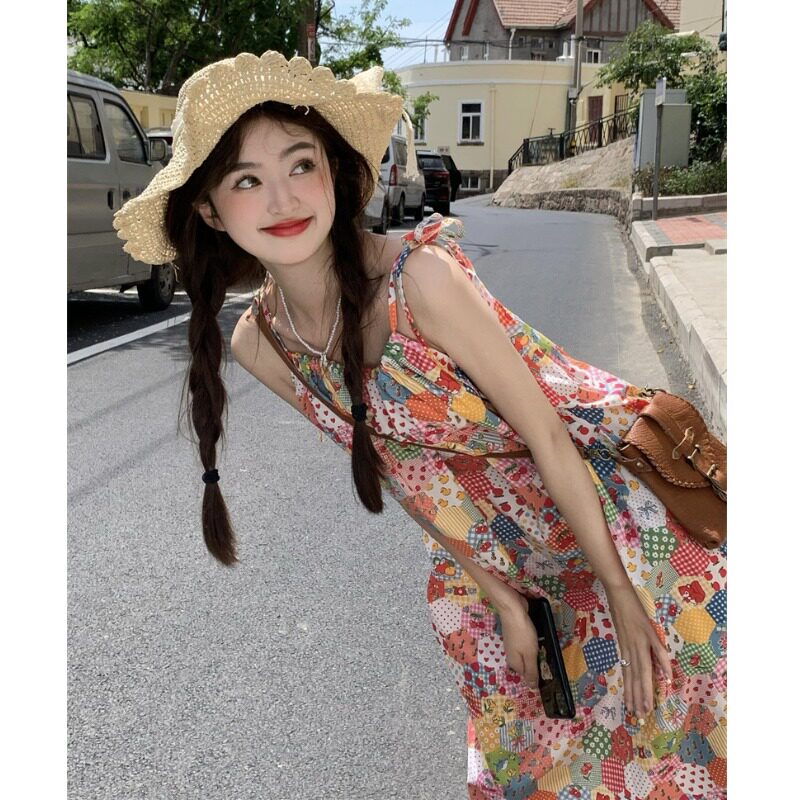 速发碎码甜美吊带连衣裙2025秋款春新大花花边遮肉遮肚裙子