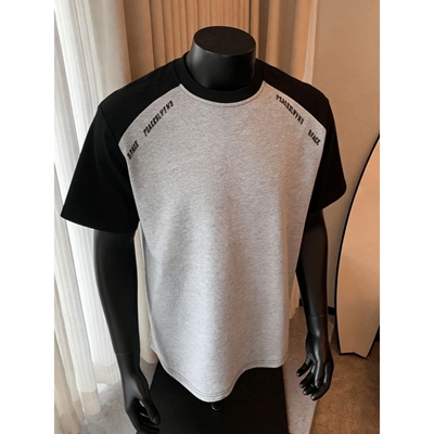 美式高街潮牌撞色黑红拼接短袖t恤男时尚百搭休闲设计感垫肩上衣