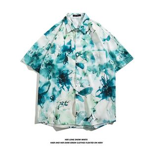 夏威夷衬衫男士沙滩衬衫海边穿搭度假男装短袖花衬衣外套海滩衬衫