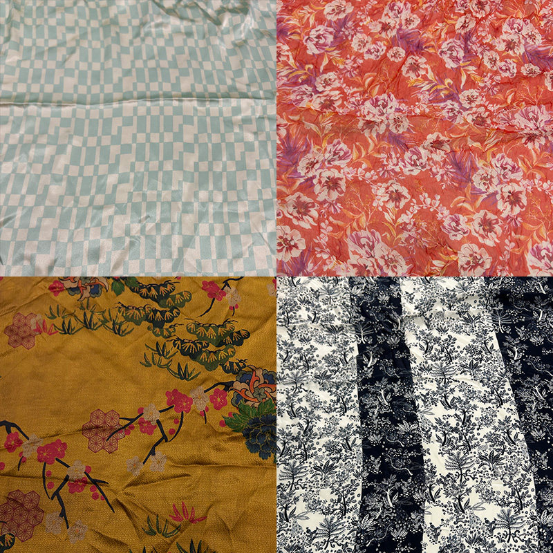 蚕之语A8861-A8880#真丝面料花色乔其纱素绉缎服装床品零料按张售