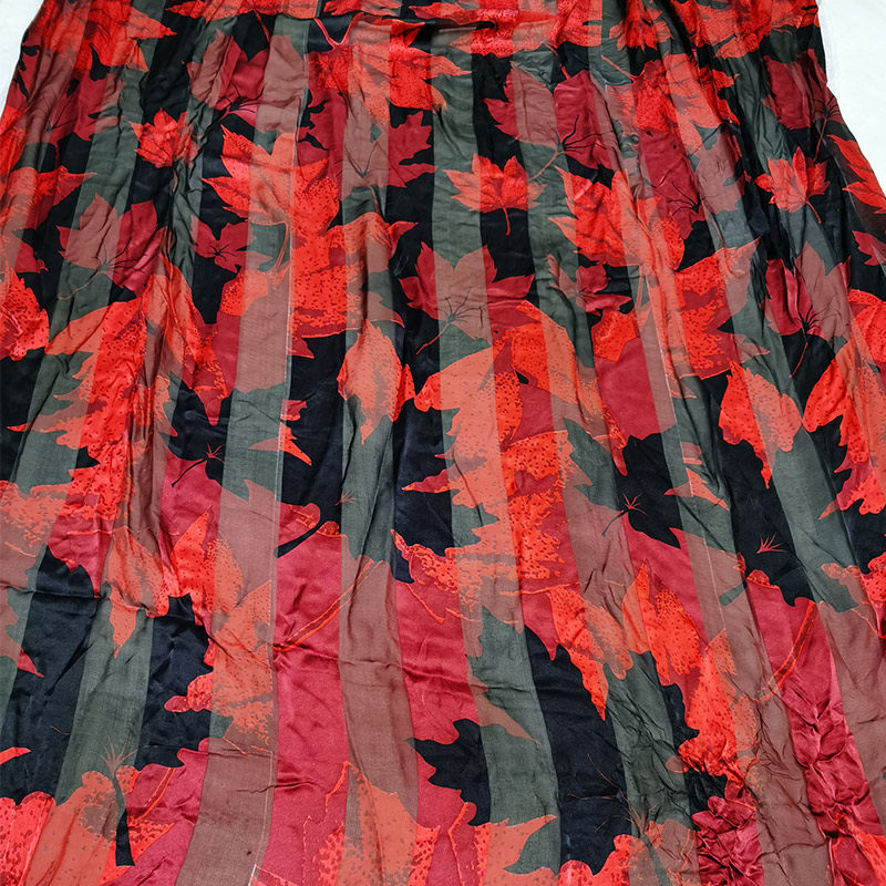 蚕之语●真丝面料桑蚕丝布料缎条绡红黑定位花150cm/定位整料剪米