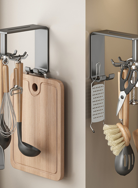 厨房360度旋转挂钩免打孔多功能铲子勺子锅铲收纳壁挂式置物架