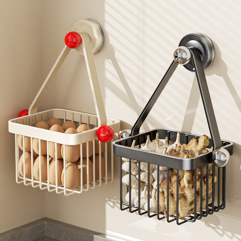 吸盘姜蒜收纳筐厨房壁挂式置物架